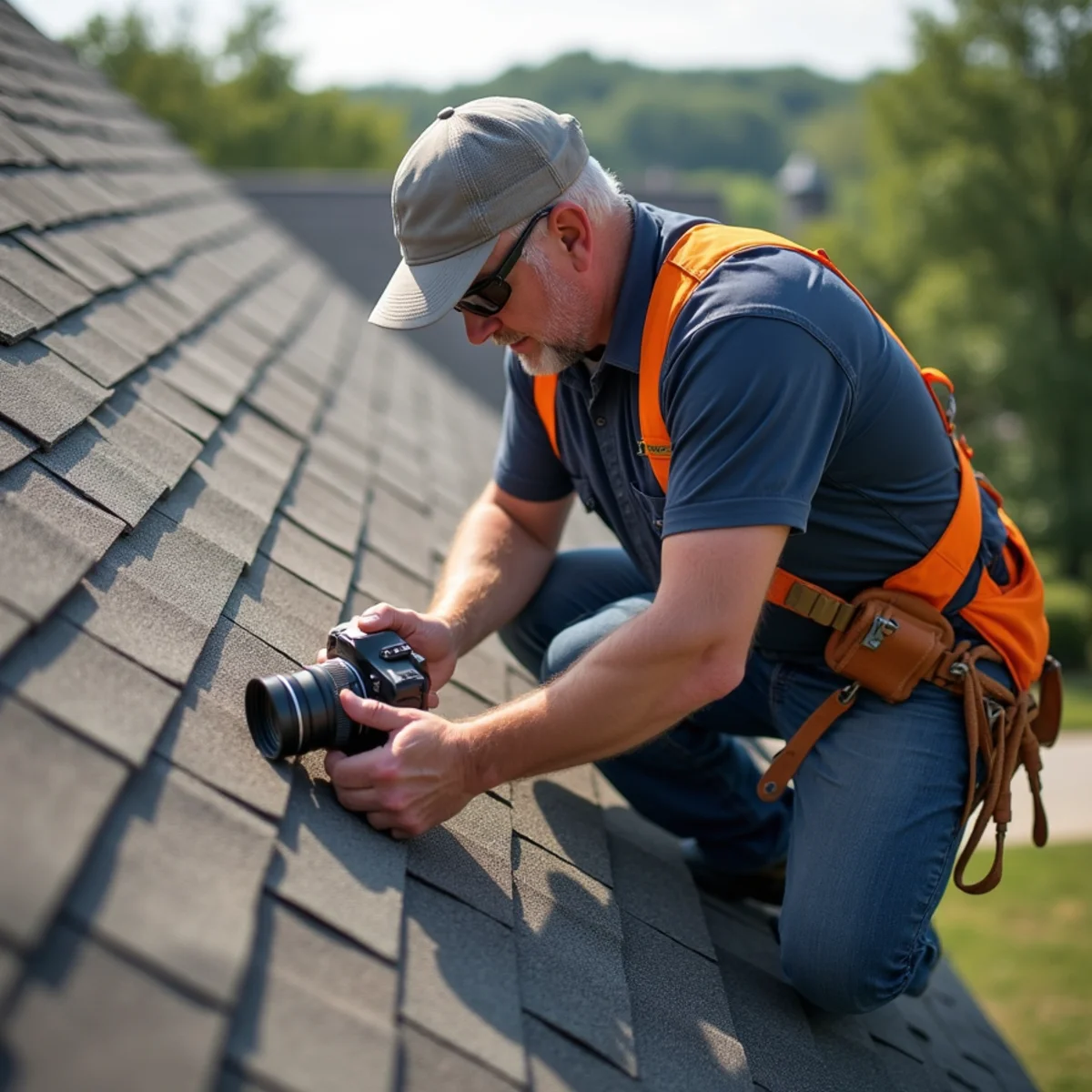 Owner Ernest Negrin conducting photo-documented shingle roof inspection in Little Rock