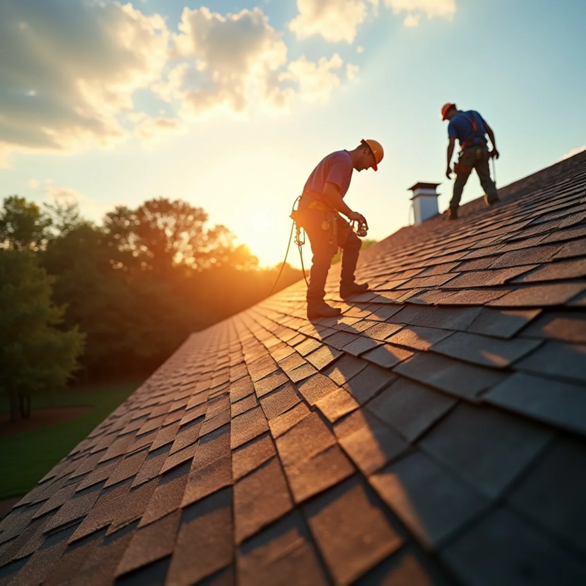 Intense Southern summer sun beating down on a Little Rock residential shingle roof