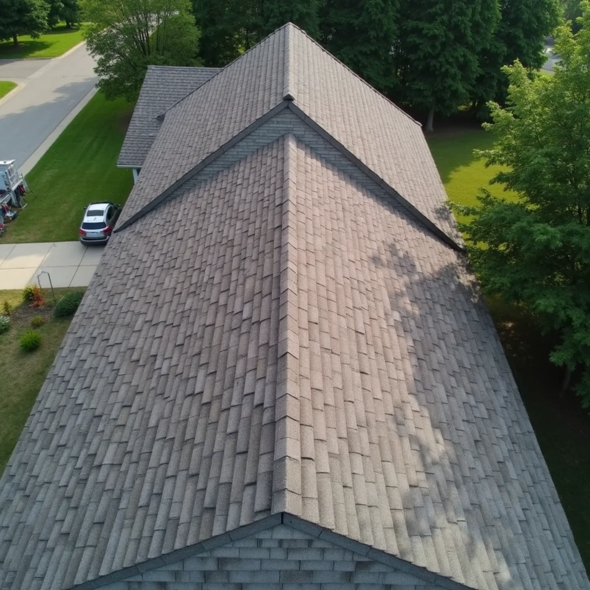 Aging asphalt shingle roof on a 2000s era subdivision home in Saline County AR