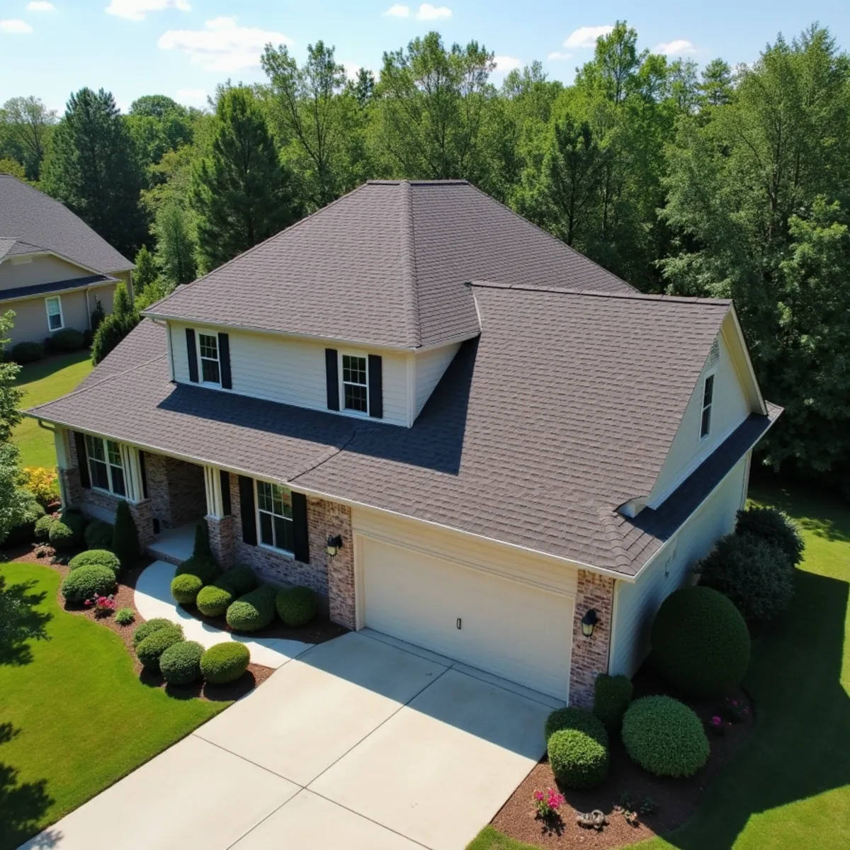 Completed residential shingle roofing installation by Ernest Roofing in Alexander, Arkansas