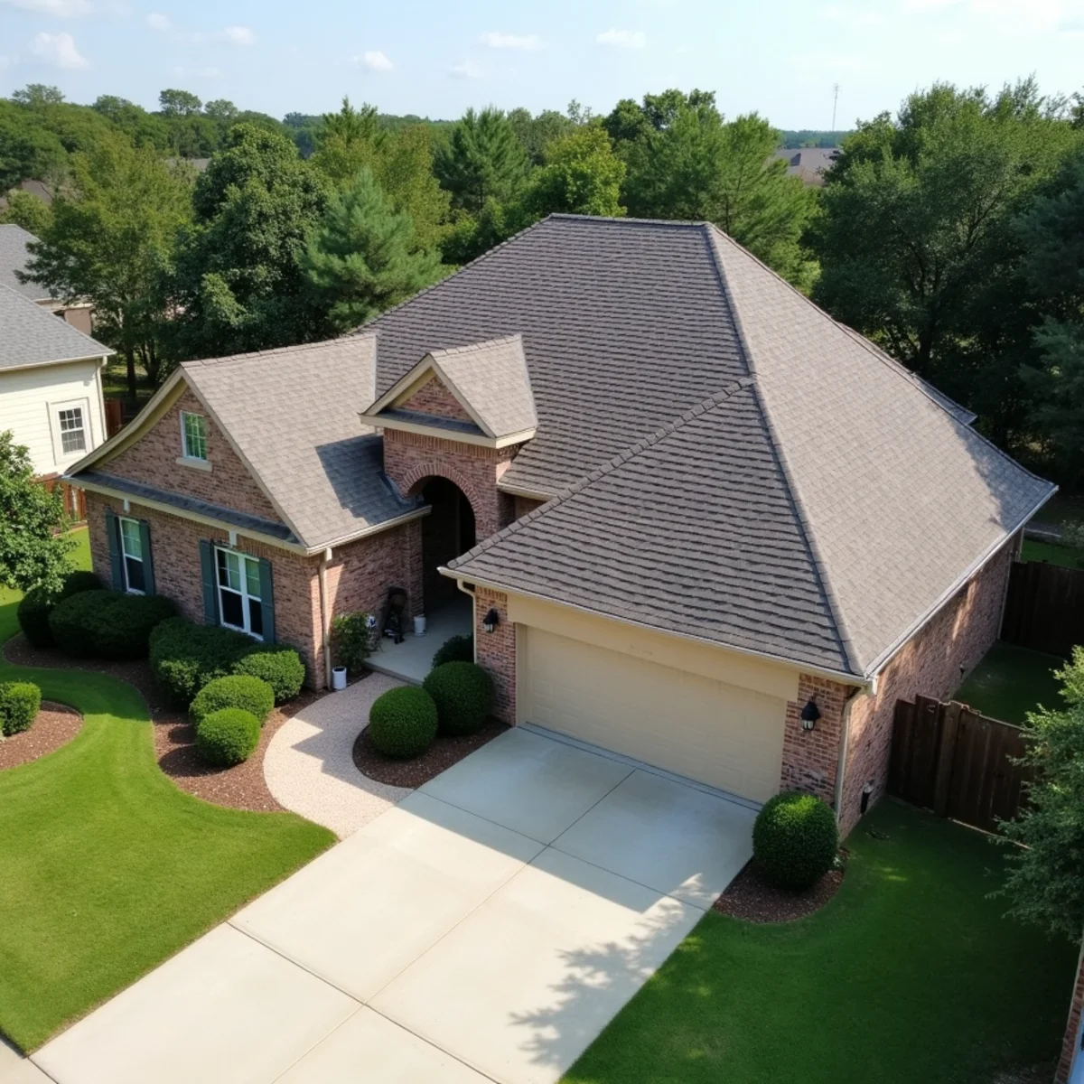 Completed residential shingle roofing installation by Ernest Roofing in Austin, Arkansas