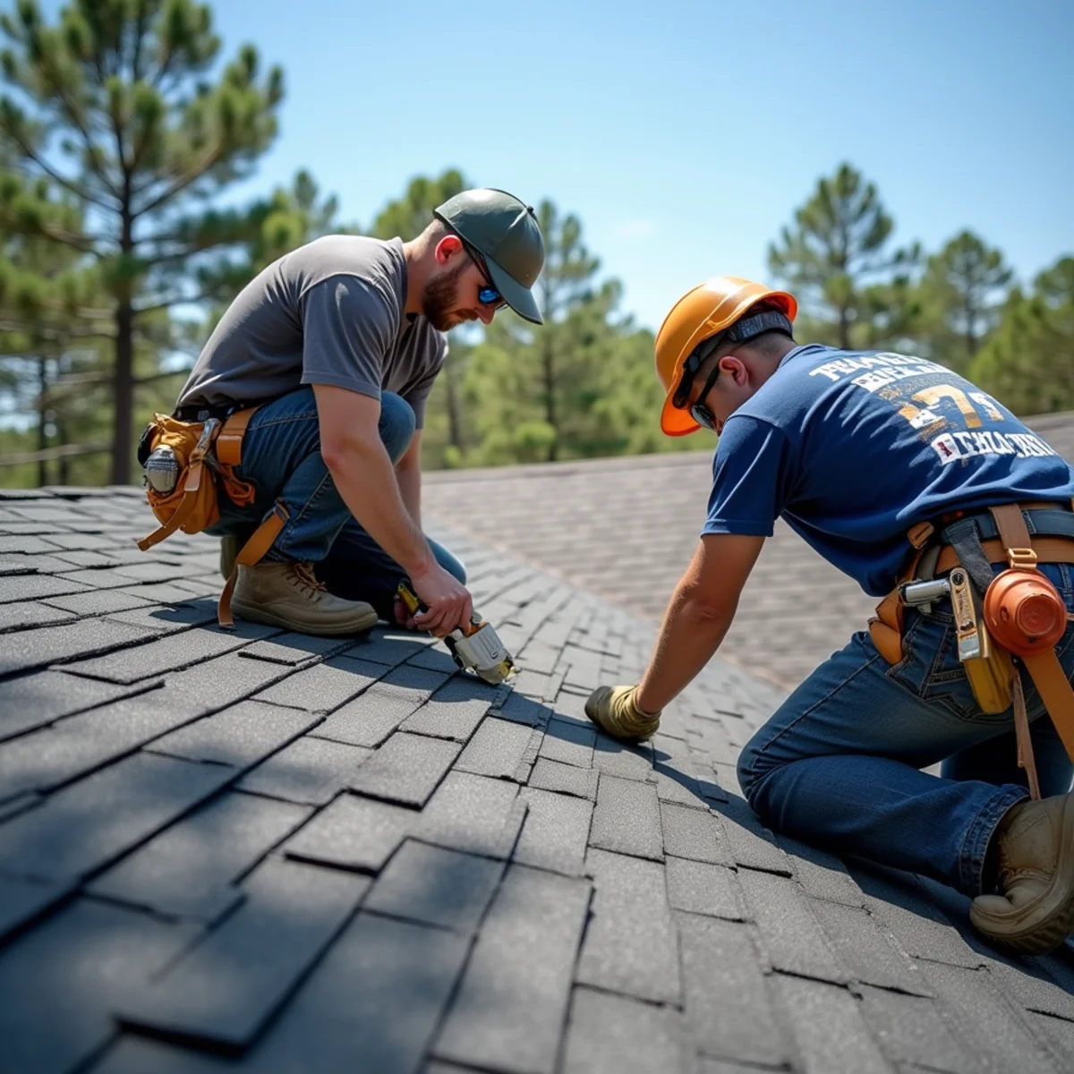 Roofing contractor crew replacing asphalt shingle roof on Judsonia, Arkansas home