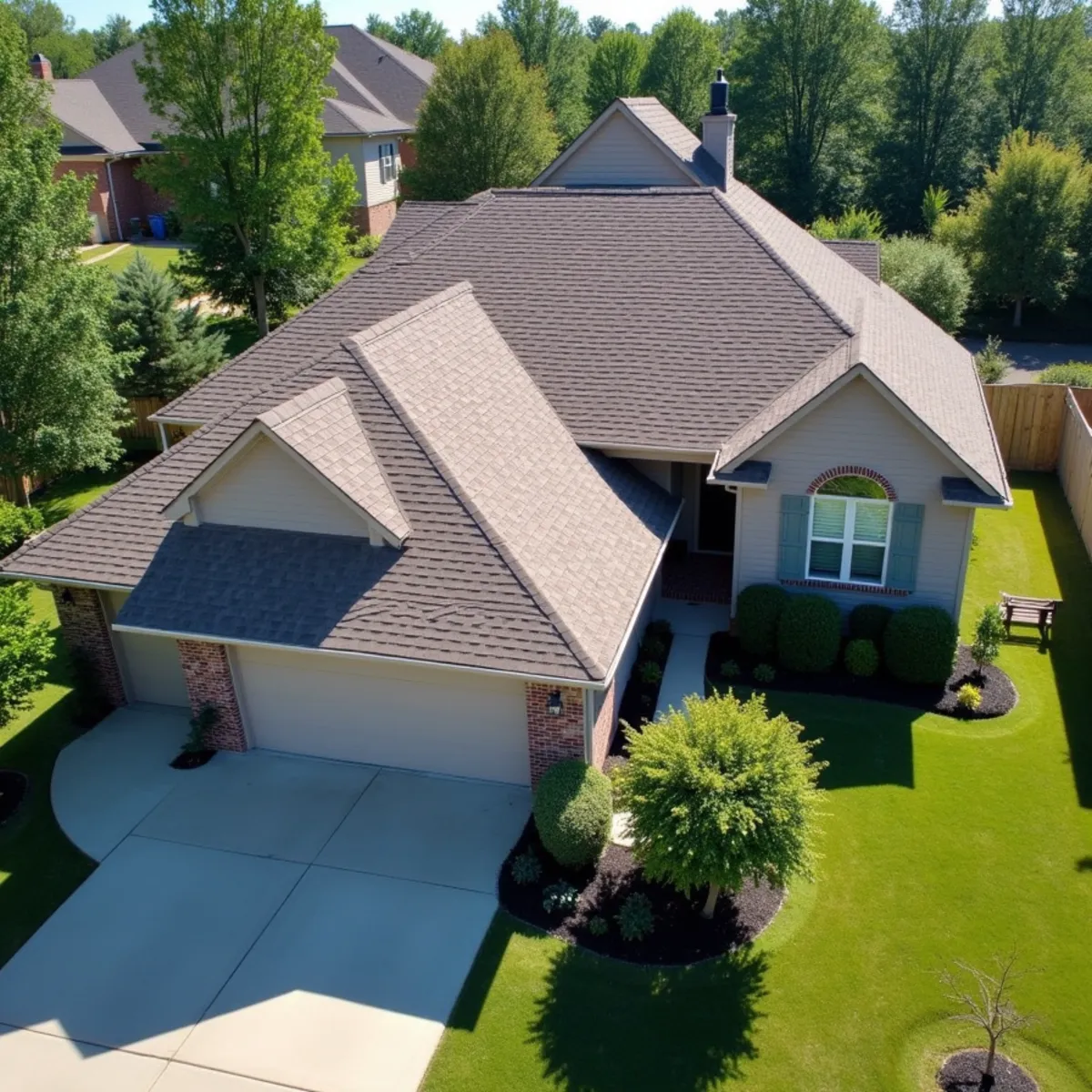 Completed residential shingle roofing installation by Ernest Roofing in Redfield, Arkansas