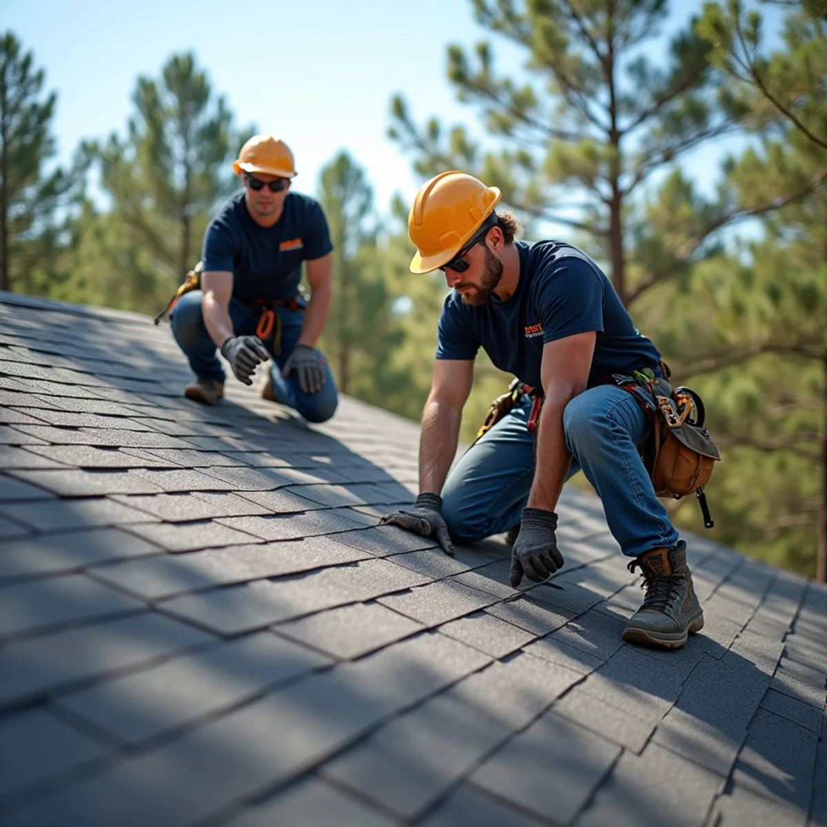 Roofing contractor crew replacing asphalt shingle roof on Vilonia, Arkansas home