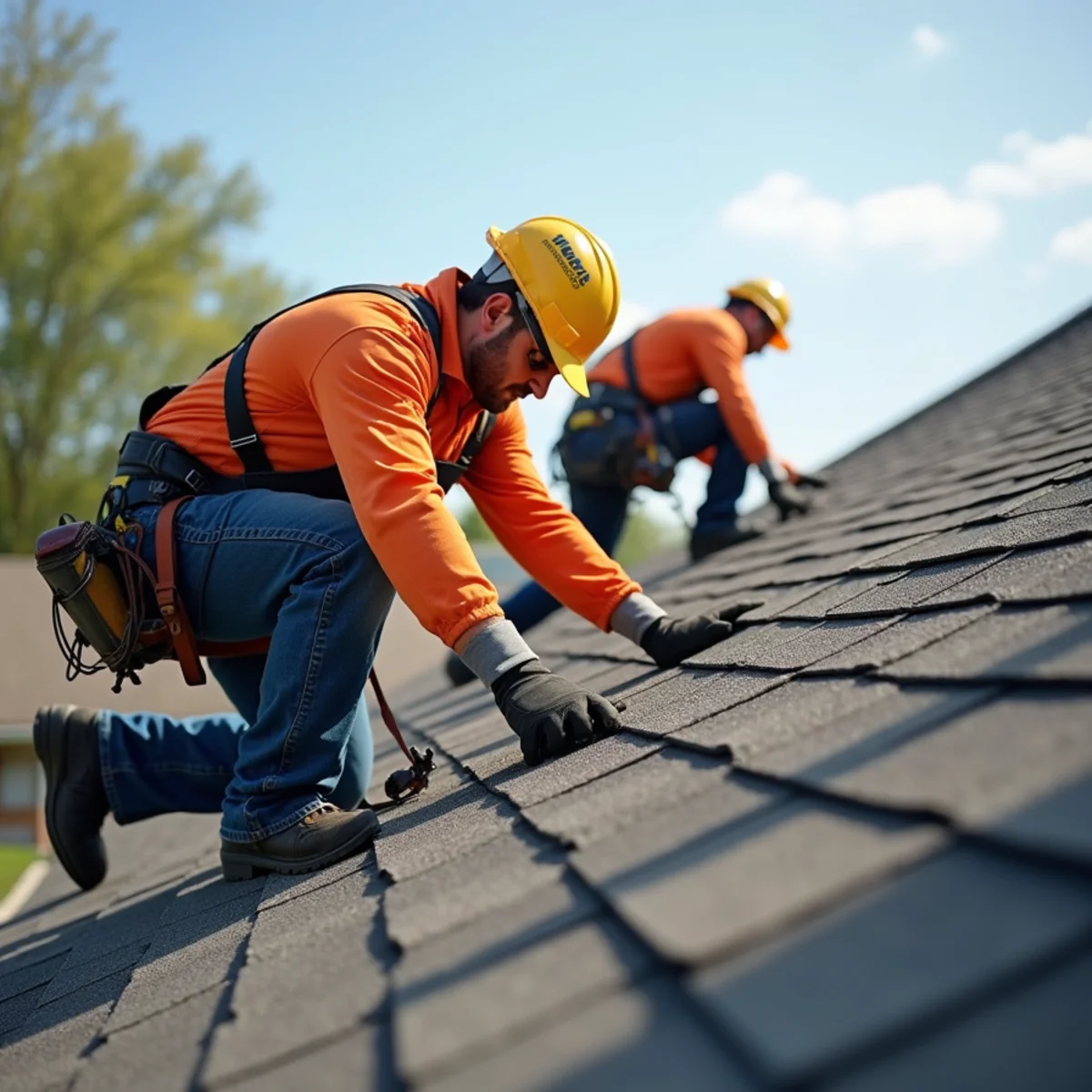 Skilled roofer replacing damaged shingles on a residential roof in Little Rock